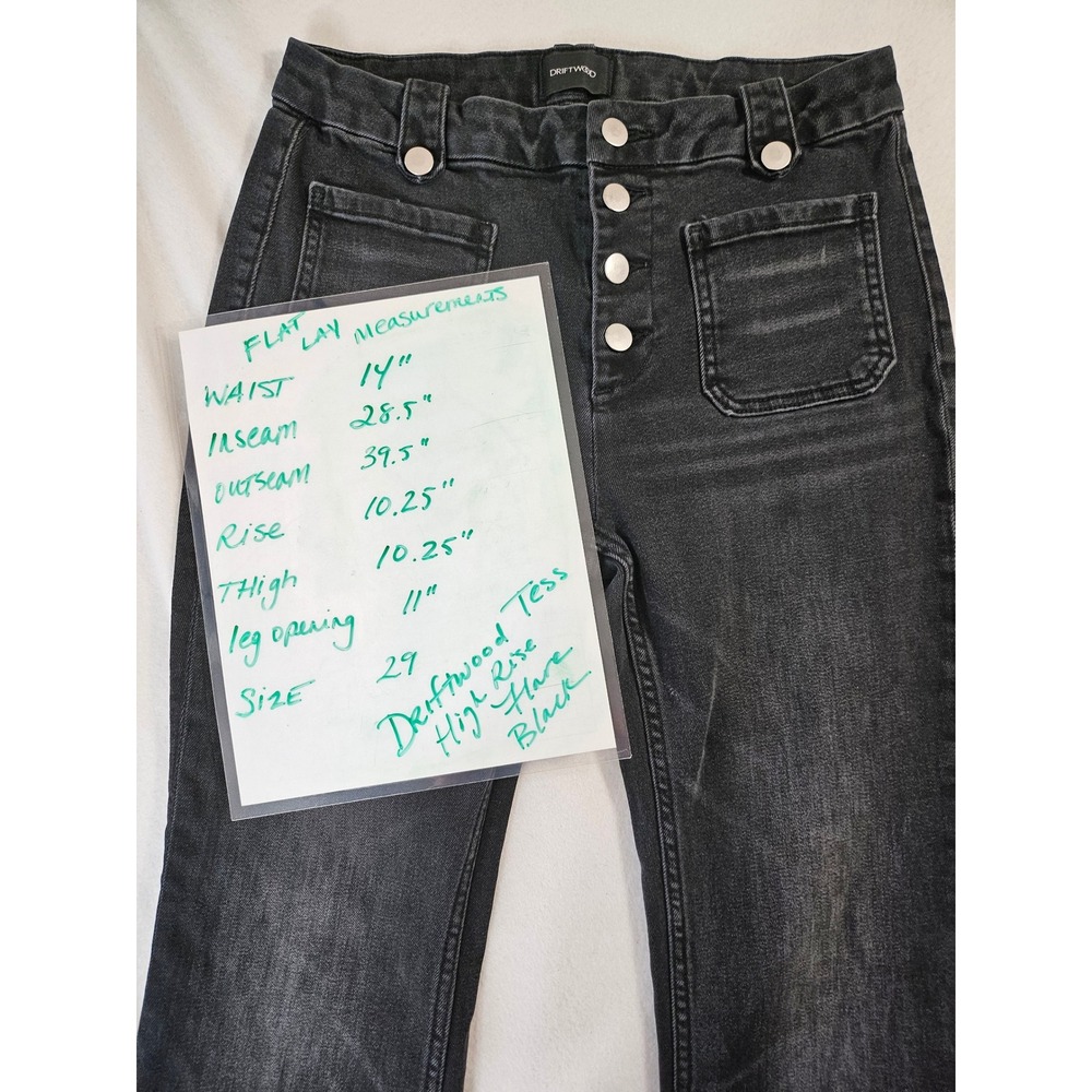 Driftwood Tess High Rise Flare 70s inspired Black Button Fly Raw Hem Size 29 - Picture 8 of 16